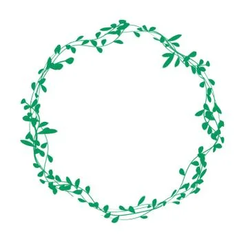 Round frame consisting of green twigs with petals isolated on white backgroun Stock Illustration