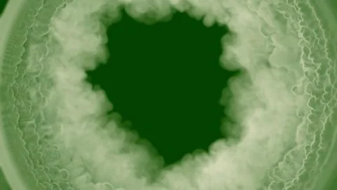 Round frame for content made of smoke or clouds on green screen Stockillustratie