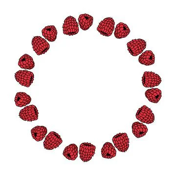 Round frame with cozy raspberry on white background. Vector image. Stock Illustration