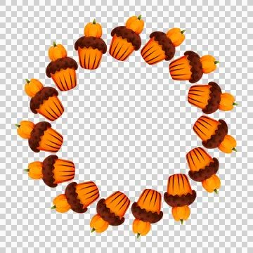A round frame of cream and pumpkin pie cakes arranged in a circle. Stock Illustration