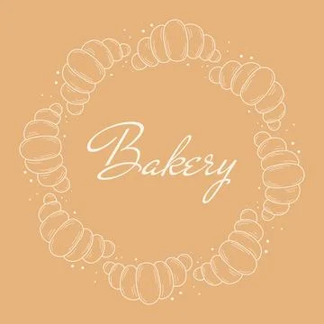 Round frame of croissants with the text Bakery Stock Illustration
