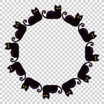 Round frame with cute black cat. Hand drawn illustration. Stock Illustration