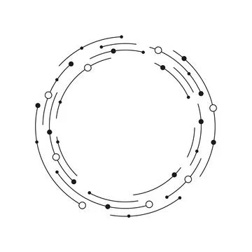 Round frame of dashed circular lines and circles on a white background Stock Illustration
