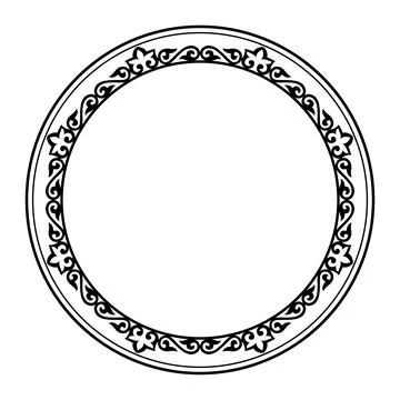 Round frame with decorative elements. Traditional round Turkic ornament. Round  Stock Illustration