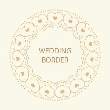 Round frame with decorative elements. Wedding card with gold hea Stock Illustration