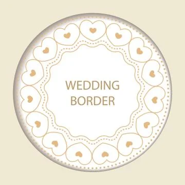 Round frame with decorative elements. Wedding card with gold hea Stock Illustration