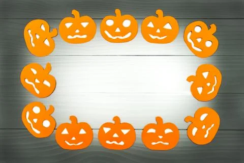 Round frame with different pumpkin paper silhouettes Stock Photos