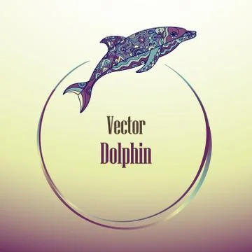 Round frame with dolphin Stock Illustration