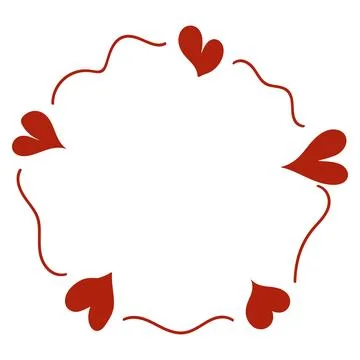 Round frame of doodle hearts with wavy lines Stock Illustration