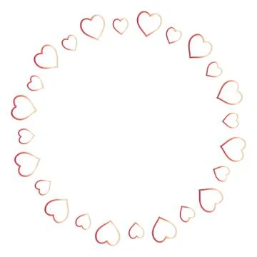 Round frame with exquisite gradient red hearts on white background. Vector Stock Illustration