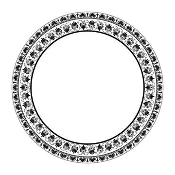 Round frame with floral pattern. Circular frame Greek palmette ornament. Classic Stock Illustration
