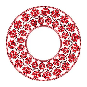 Round frame with floral pattern in slavic ethnic style. Traditional folk embroid Stock Illustration