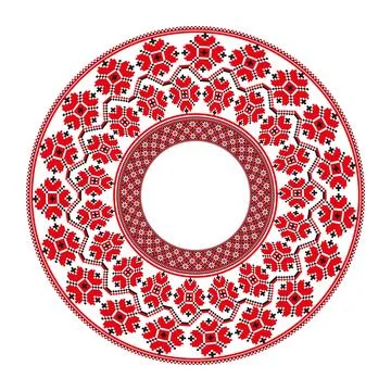Round frame with floral pattern in slavic ethnic style. Traditional folk embroid Stock Illustration