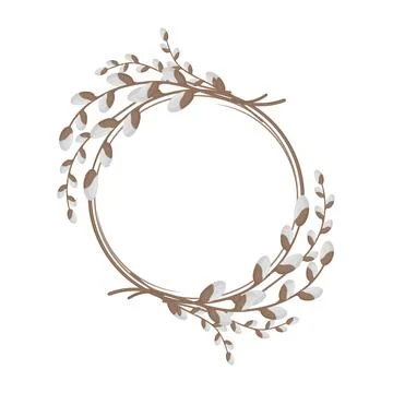Round frame of flowering willow branches, isolated vector illustration Illustrazione stock