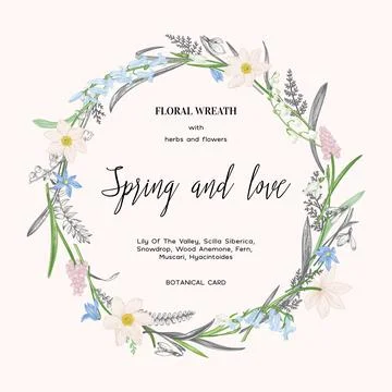 Round frame with flowers. Stock Illustration