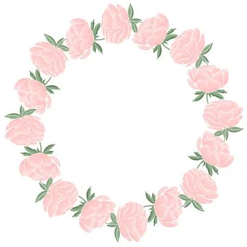 Round frame with flowers. Peonies in a circle, vector. Stock Illustration