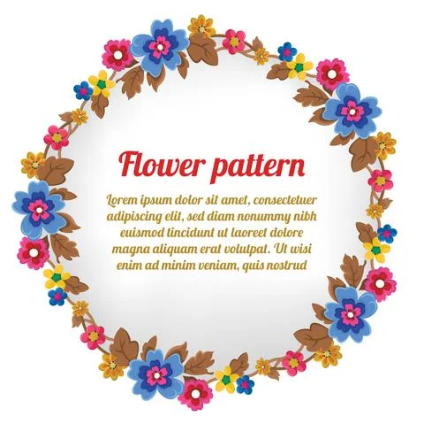 Round frame with flowers on white background Stock Illustration