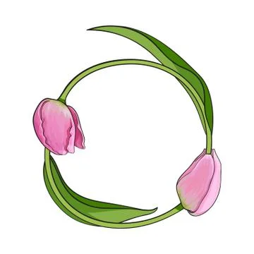 Round frame formed by two tulip flowers, place for text Stock Illustration