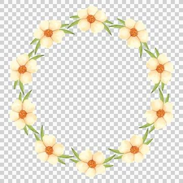 Round frame of fresh flowers. Spring pink flowers hand painted in watercolor. Stock Illustration