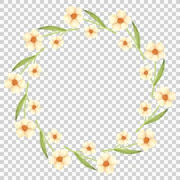 Round frame of fresh flowers. Spring pink flowers hand painted in watercolor. Stock Illustration