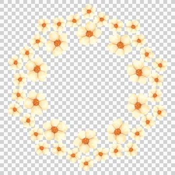 Round frame of fresh flowers. Spring pink flowers hand painted in watercolor. Stock Illustration