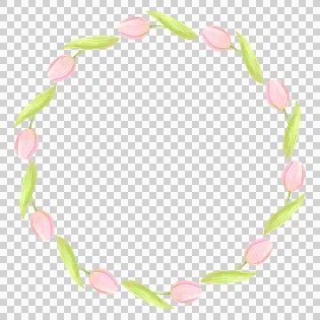 Round frame of fresh tulips. Spring pink flowers hand painted in watercolor. Stock Illustration