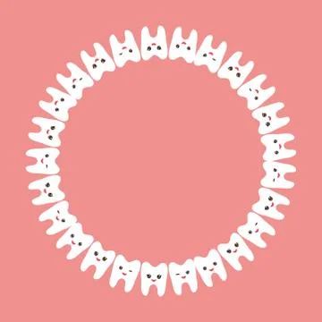 Round frame with funny white teeth card design, template for text in pink Stock Illustration