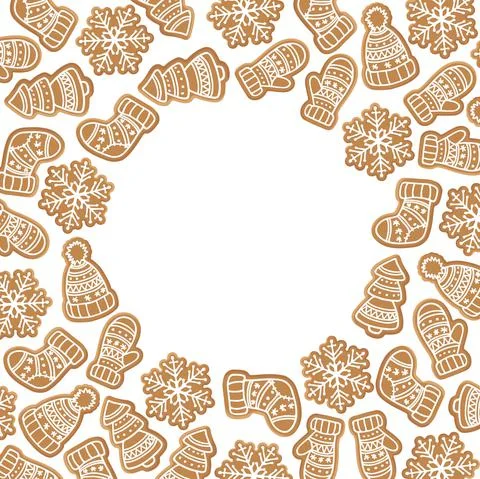 Round frame with gingerbread cookies of different shapes with copy space Stock Illustration