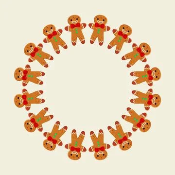 Round frame of gingerbread men. Vector illustration Stock Illustration