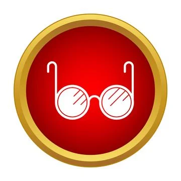 Round frame glasses line icon on red button Stock Illustration