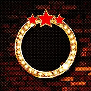 Round frame with glowing shiny light bulbs Stock Illustration