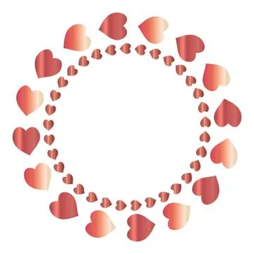 Round frame with gradient red hearts on white background. Vector image. Stock Illustration
