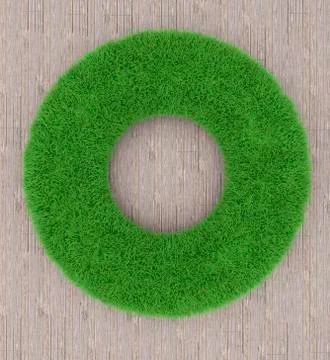 Round frame of grass on a wooden background. 3D render イラスト素材