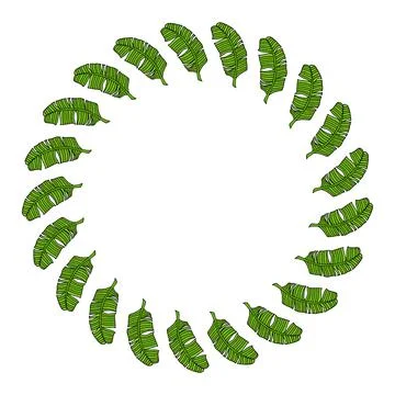 Round frame with great tropical leaves on white background. Vector image. Stock-Illustration