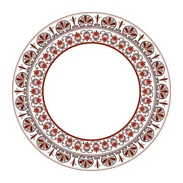 Round frame, Greek key, meander, Palmette ornament. Egyptian, Assyrian, China Stock Illustration