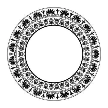 Round frame Greek key meander. Circular frame, Greek palmette ornament. Ancient  Stock Illustration