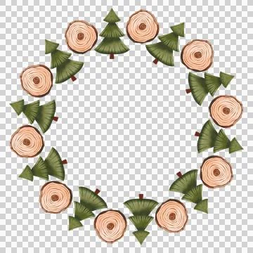Round frame with green trees. Hand-drawn watercolor illustration. Stock Illustration