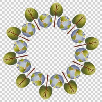 Round frame with green trees. Hand-drawn watercolor illustration. Stock Illustration
