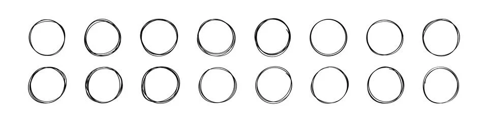 Round frame with hand drawn lines and doodle shapes. Scribbles created with Stock Illustration
