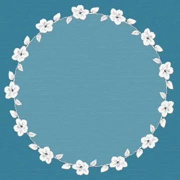 Round frame with hibiscus flowers. Vector illustration Stock Illustration
