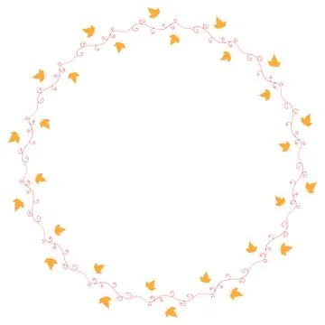 Round frame with horizontal red decorative elements and little yellow leaves 스톡 일러스트