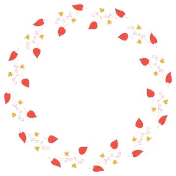 Round frame with horizontal red leaves, decorative elements Stock Illustration