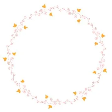 Round frame with horizontal yellow leaves and red decorative elements Stock Illustration