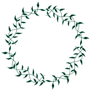 Round frame with interesting cute green branches on white background. Vector Illustrazione stock
