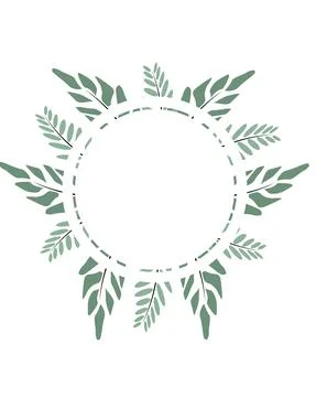 Round frame of leaf. Exotic leaves and plants, collected in a composition in a Illustrazione stock