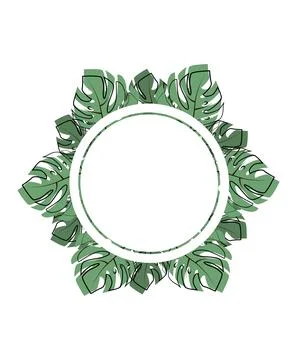 Round frame of leaf. Exotic leaves and plants, collected in a composition in a Illustrazione stock