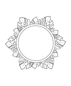 Round frame of leaf. Exotic leaves and plants, collected in a composition in a Stock Illustration