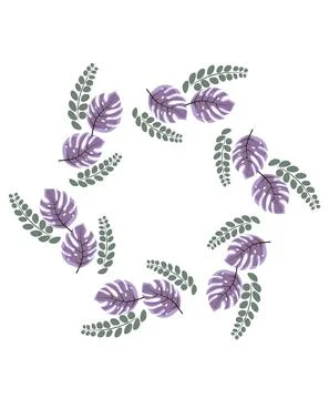 Round frame of leaf. Exotic leaves and plants, collected in a composition in a Stock Illustration