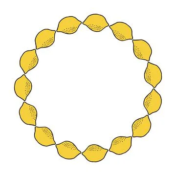 Round frame with lemon on white background. Vector image. Stock Illustration