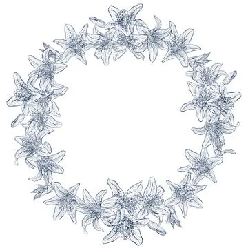 Round frame lilies Stock Illustration